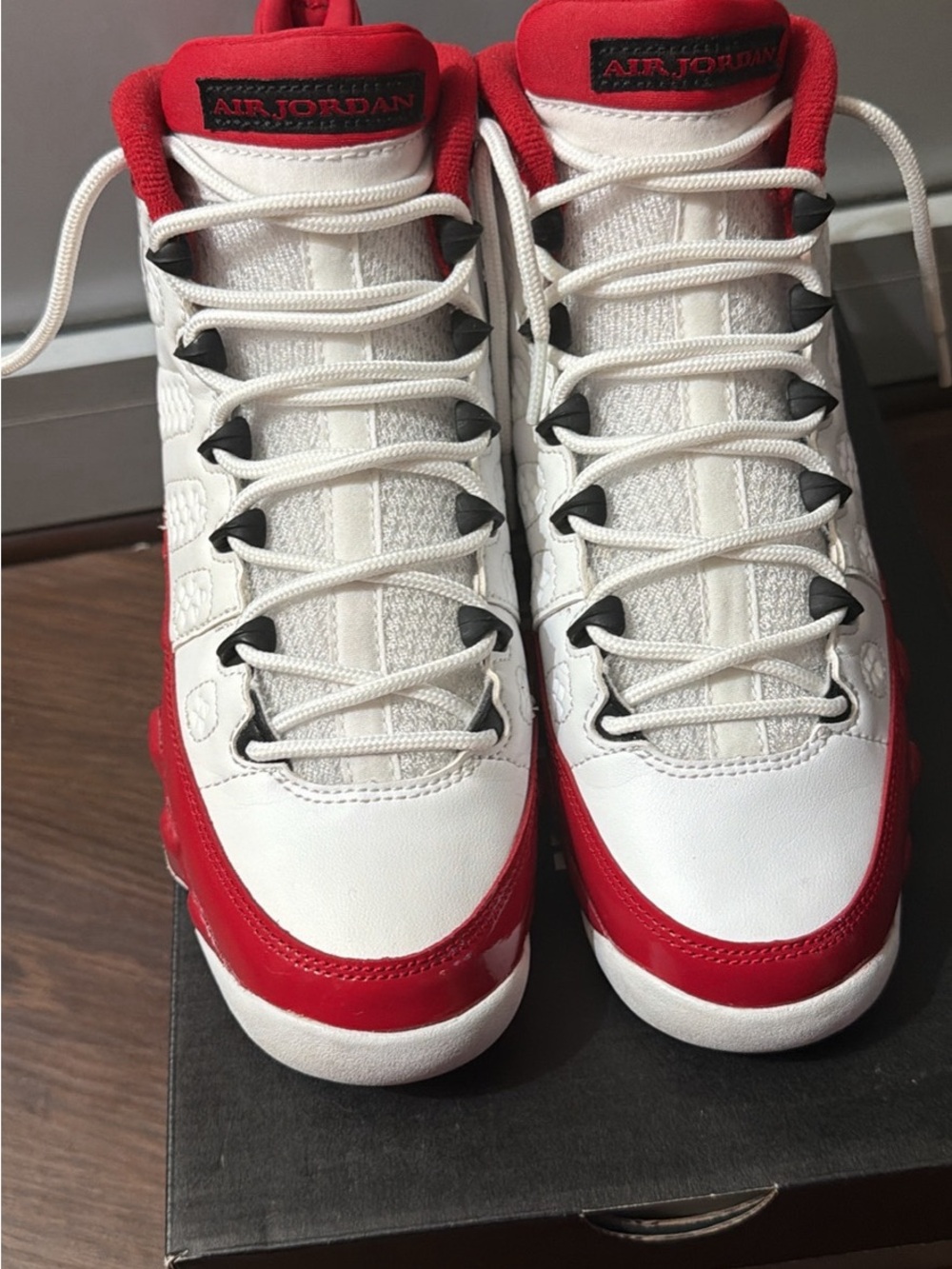 Jordan 9 Big kids White and Red High-Top Basketball Sneakers